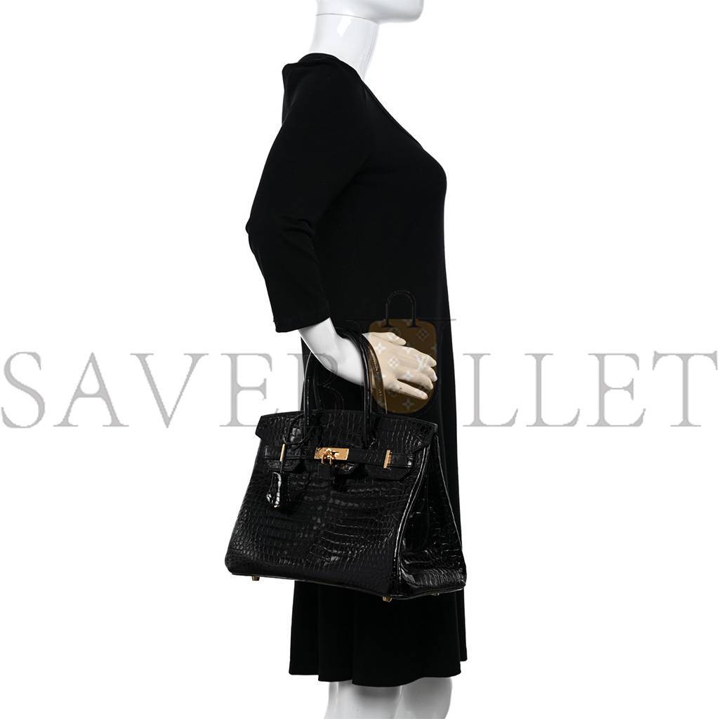 H**mes noir black ghw niloticus crocodile birkin 30 handbag (30*22*16cm)